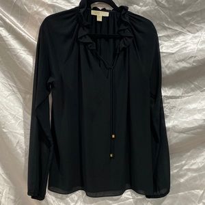 Michael Kors black long sleeve tie top